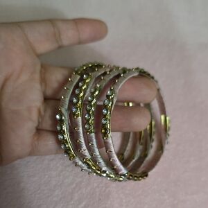 Elegant Pink and Gold Bangle Set Theard Bangles